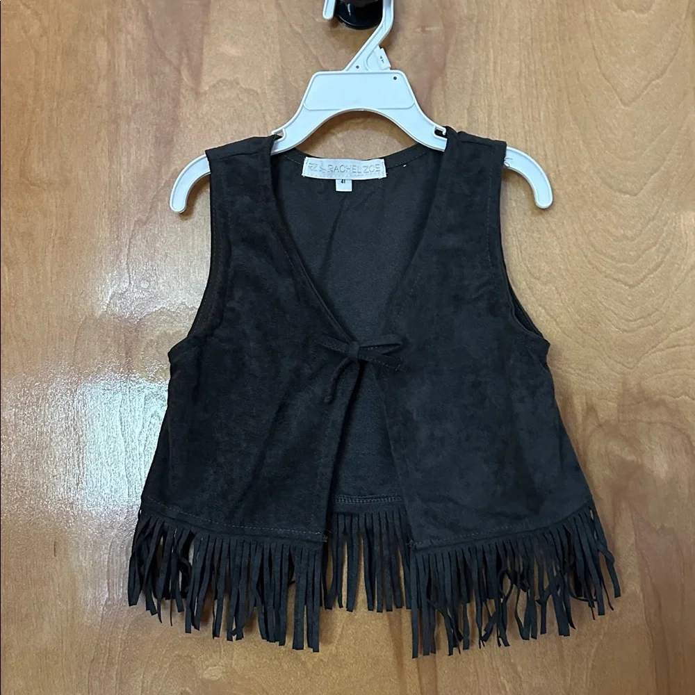 4 pc. Rachel Zoe Black Fringe Vest and Floral Pants Set